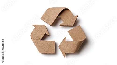Brown Cardboard Forming a Recycle Symbol, Isolated on White Background : Suitable for Be Used in Blog Posts, Social Media Posts or Website Content Related to the Environment Theme.