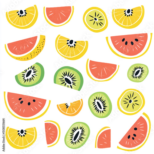 cute fruit slices orange kiwi watermelon