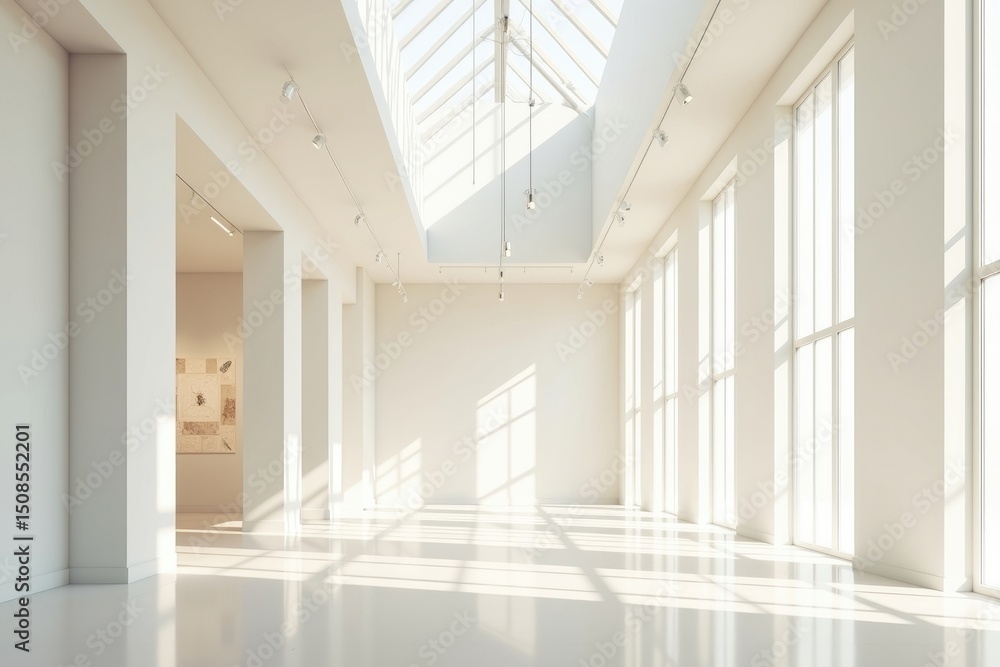 Fototapeta premium Bright Modern Gallery Interior Sunlight Minimalist Design