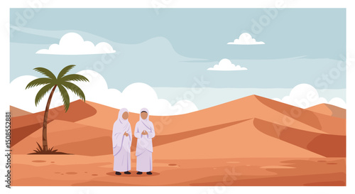A peaceful scene showing people walking on rolling hills under a soft, pink sky, evoking a sense of tranquility and nature.