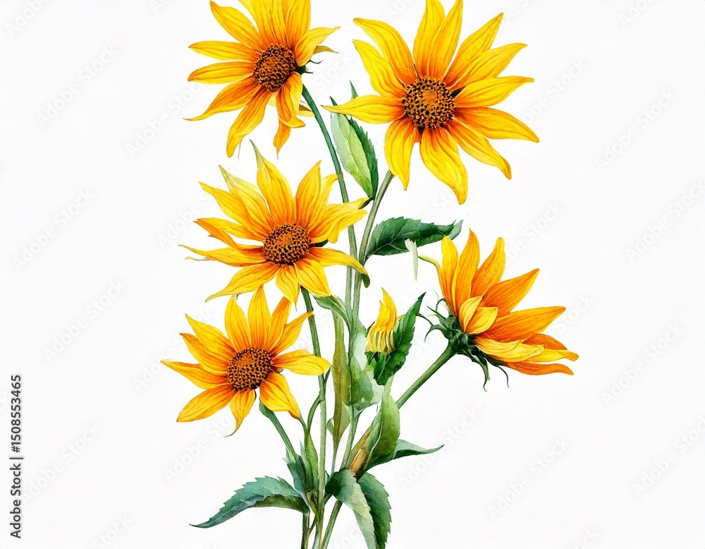 Fototapeta premium Bouquet with yellow wild sunflower flowers (Helianthus tuberosus, sunroot, sunchoke, Jerusal.jpg