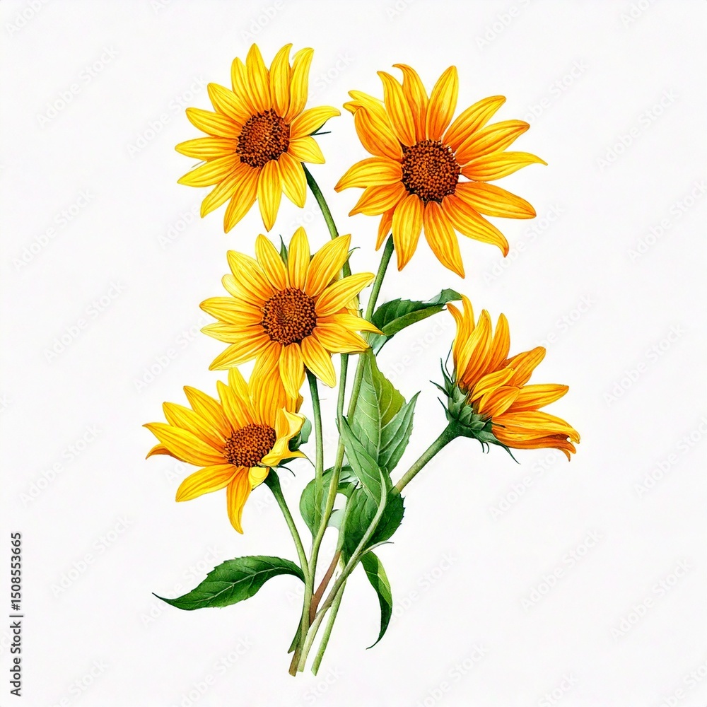 Fototapeta premium Bouquet with yellow wild sunflower flowers (Helianthus tuberosus, sunroot, sunchoke, Jerusal.jpg