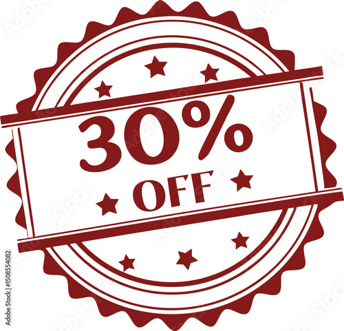 Promotional 30% Off Stamp with Stars in a Decorative Maroon Circle Border
