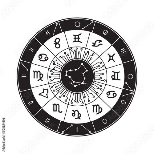 Cyberpunk Zodiac Wheel Vector Art, A Modern Twist on Ancient Ast