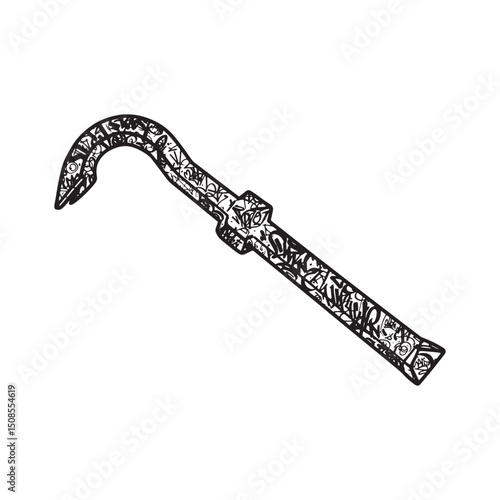 Stylized Crowbar Illustration with Intricate Graffiti Design in