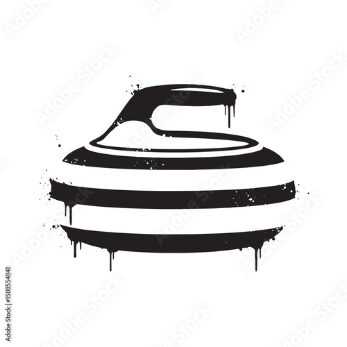 Striking Black and White Curling Stone with Dripping Paint Effec