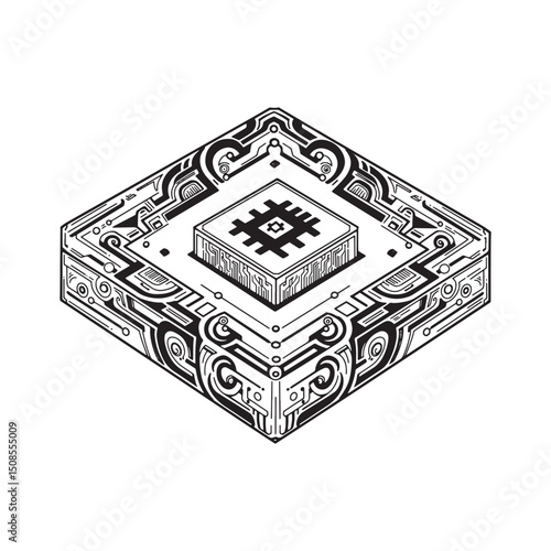 Futuristic Blockchain Icon, Cyberpunk Style Vector for Apparel P