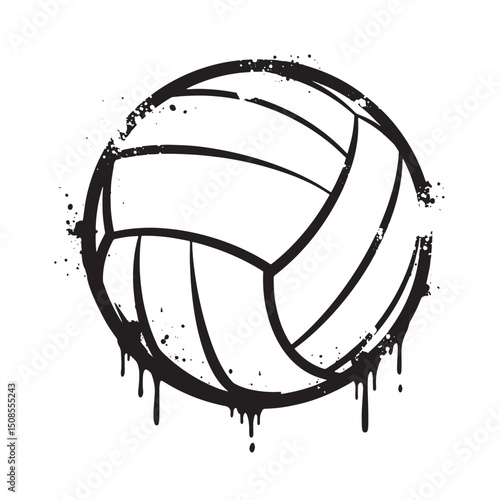 Dynamic Volleyball Icon with Stencil Effect and Dripping Paint D