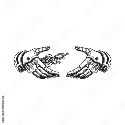 Cyberpunk Healing Hands, A Black and White Vector Icon for Merch