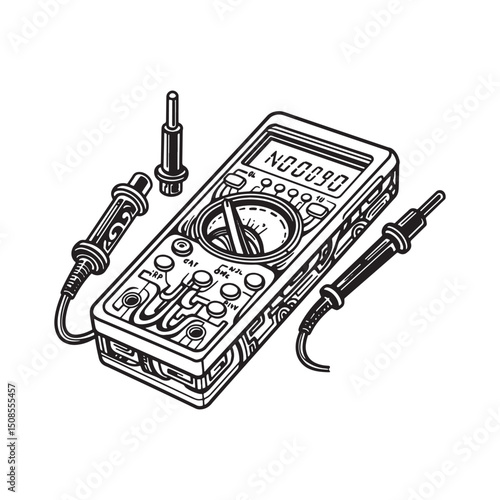 Black and white vector illustration of a voltage tester with gra
