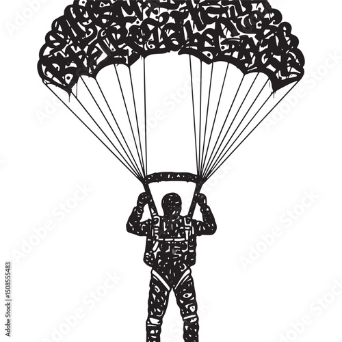 Stylized Paratrooper Icon with Graffiti Elements for Apparel Des