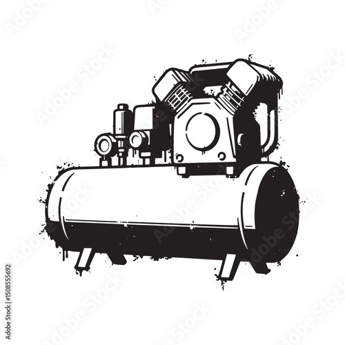 Air Compressor with Graffiti Tags Black and White Vector Illustr