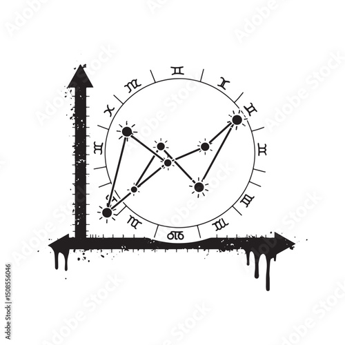 Black and White Vector Natal Chart with Stencil Paint Drip Desig