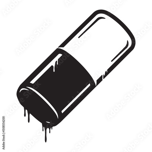Striking Black and White Vector Graphic of a Dripping Red Pill I