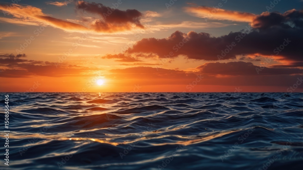 Obraz premium Vibrant Ocean Sunset Dramatic Sky Golden Hour Seascape