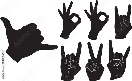 Different hand sign silhouette vector illustration