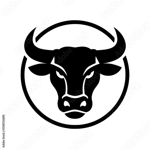 Black and White Bull Head Logo in Circle Mascot Style