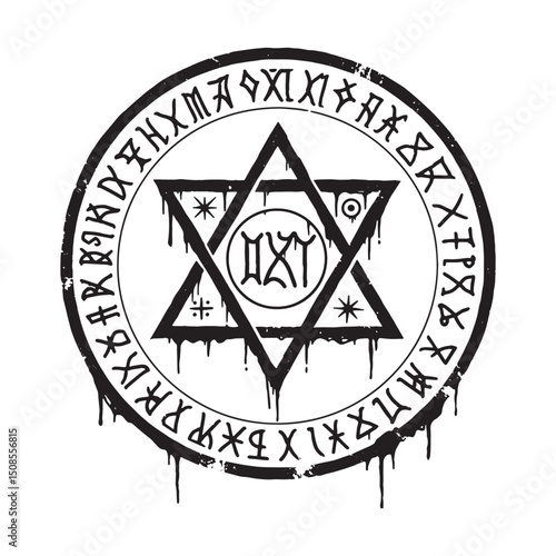 Enochian Tablet with Stencil Dripping Paint Black and White Vect
