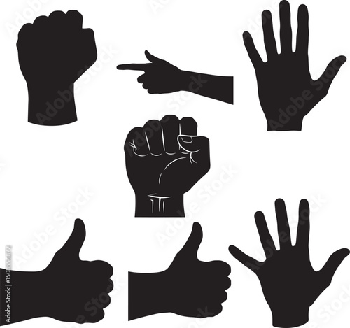 Various hand gesture silhouette vector illustration