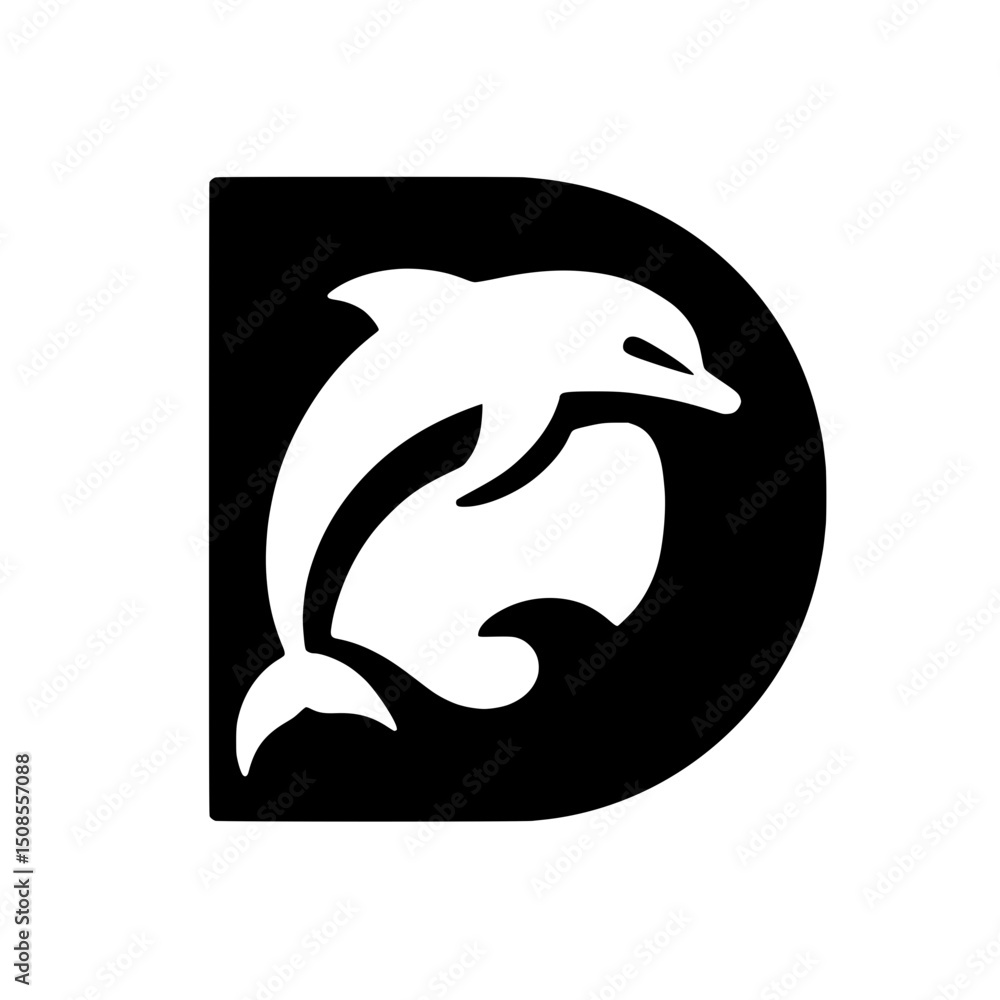 Naklejka premium Dolphin Silhouette Logo in Letter D
