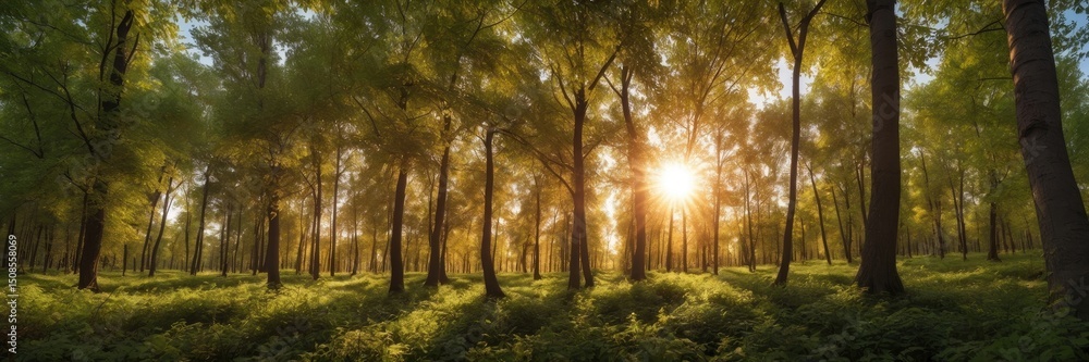 Fototapeta premium Sunset in the Woods Peaceful Forest Scene