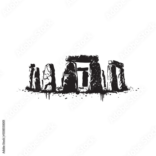 Monochrome Stone Circle Vector with Dripping Paint for Apparel P