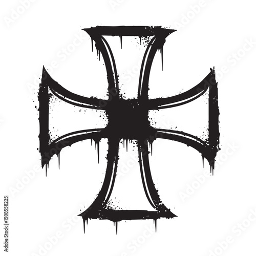 Distressed iron cross with dripping paint effect for edgy design