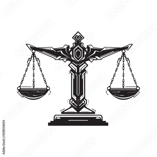 Futuristic Supreme Court Emblem Black and White Cyberpunk Style