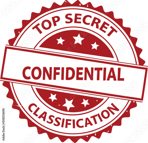 Red Top Secret Confidential Classification Stamp, Official Government Document, Security Information.