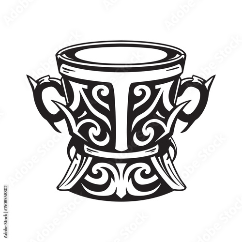 Tribal Tattoo Style Crucible Icon Black and White Vector Illustr
