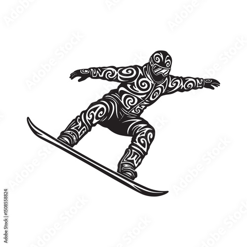 Snowboarder in Action with Tribal Tattoo Style, Merchandise Read