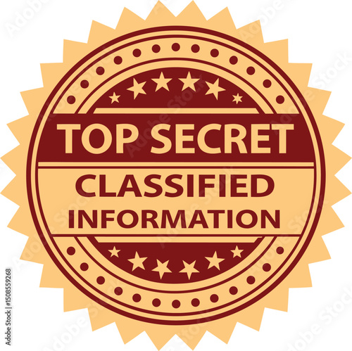 Top Secret Classified Information stamp, vector seal with confidential details and restricted access.
