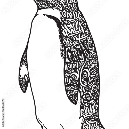 Unique Penguin Vector Illustration with Graffiti Style Detailing