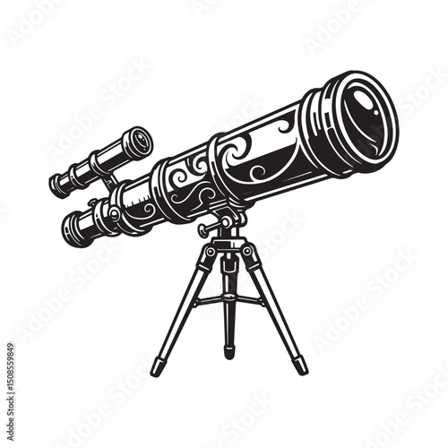 Telescope tribal tattoo style, black and white vector for mercha