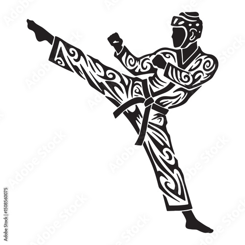 Tribal Taekwondo Athlete Illustration for Merchandise and Appare