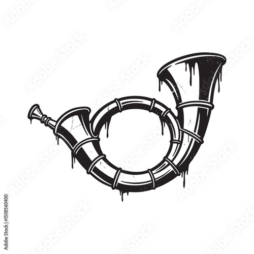Monochrome Huntsman's Horn Icon with Dripping Paint Vector Artwo