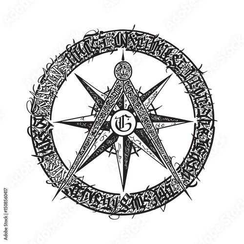 Masonic Symbol with Graffiti Style Lettering for Apparel and Pri