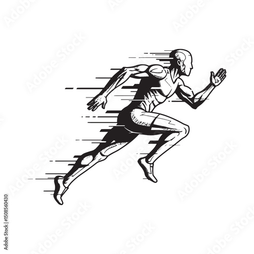 Cyberpunk style track and field icon for merchandise and apparel