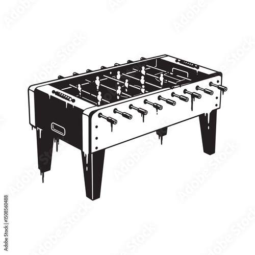 Striking Foosball Table Illustration with Stencil and Dripping P