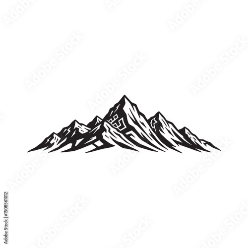 Mountain range vector illustration in tribal tattoo style for pr