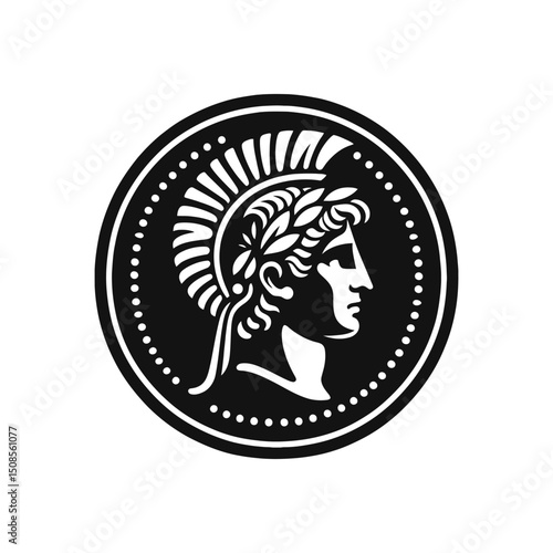 Roman Coin Silhouette Vector Illustration Depicting Ancient Warrior Profile for Classical Empire Themes and Historical Currency Design Concepts