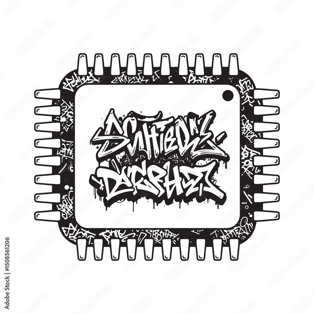Obraz premium Silicon Chip with Graffiti Tag Vector for Merchandise Apparel Pr