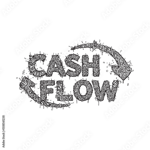 Creative Cash Flow Icon with Graffiti Style - Black and White Ve