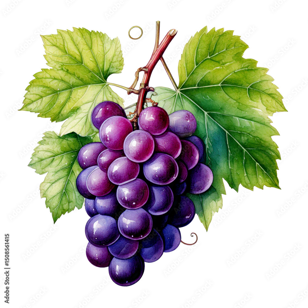 Fototapeta premium Grape branch with leaves close up png