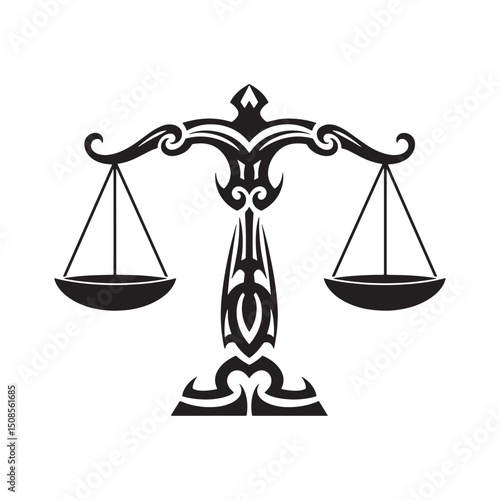 Elegant Libra Zodiac Sign Vector Illustration with Tribal Tattoo