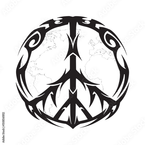 World Peace Symbol with Tribal Tattoo Design for Apparel and Pri