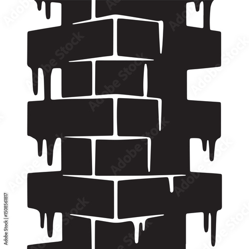 Edgy Jenga Tower Illustration with Dripping Paint Aesthetic for
