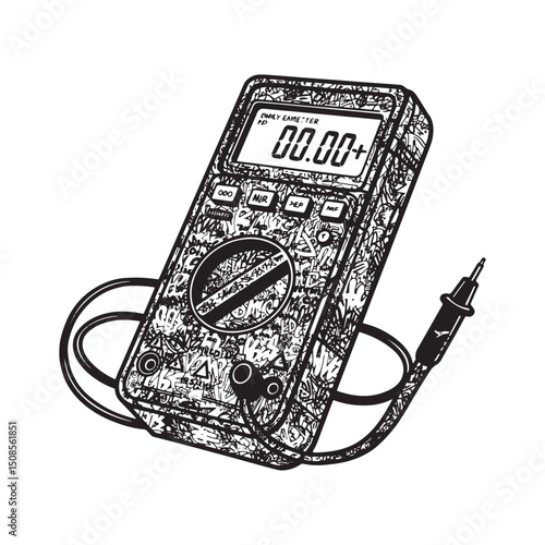 Monochrome Multimeter Illustration with Graffiti Style, Electron