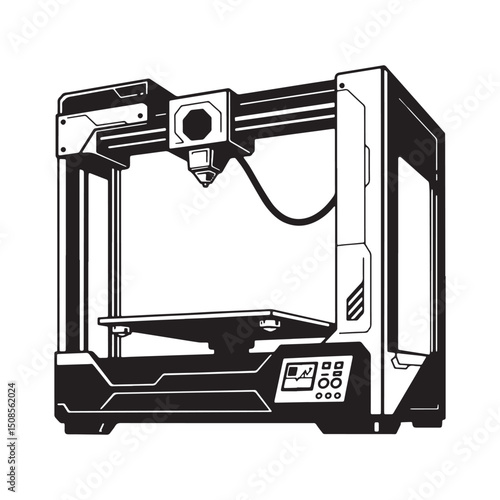 3D Printer Icon with Cyberpunk Aesthetics for Merchandise and Ap