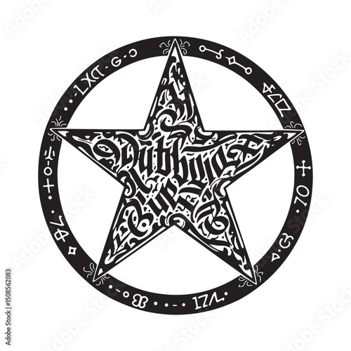 Witch's Pentagram Graphic Vector Icon with Graffiti Tags and Sym